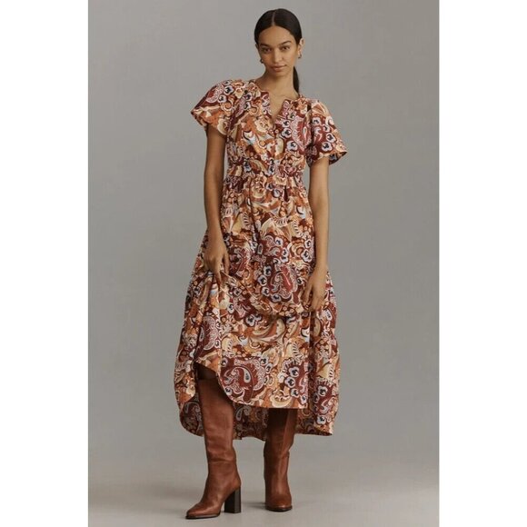 The Somerset Maxi Dress Bronze Floral Paisley Print XL - Picture 1 of 3